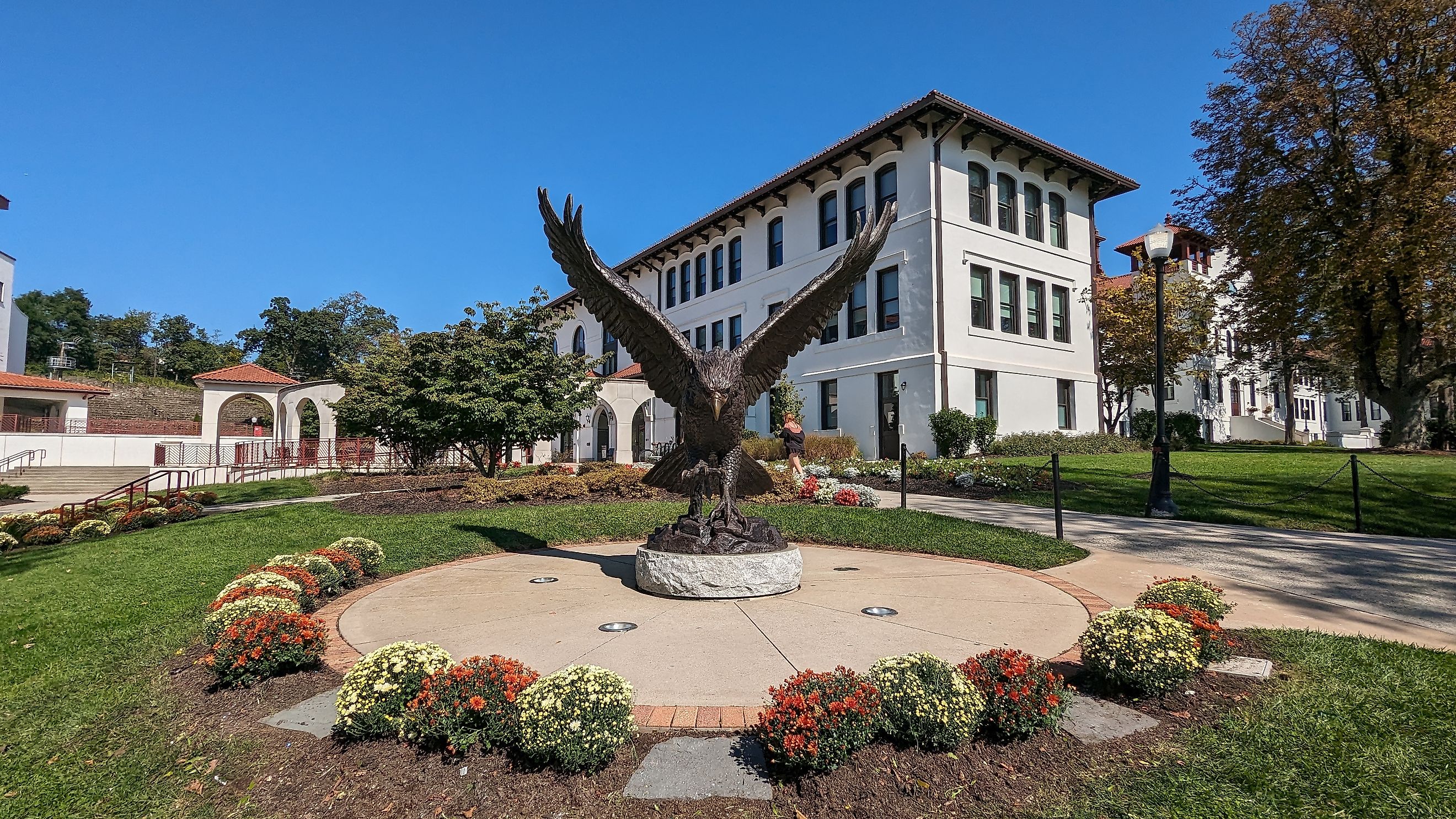 Red Hawk statue at the campus of Montclair State University. Editorial credit: quiggyt4 / Shutterstock.com. 