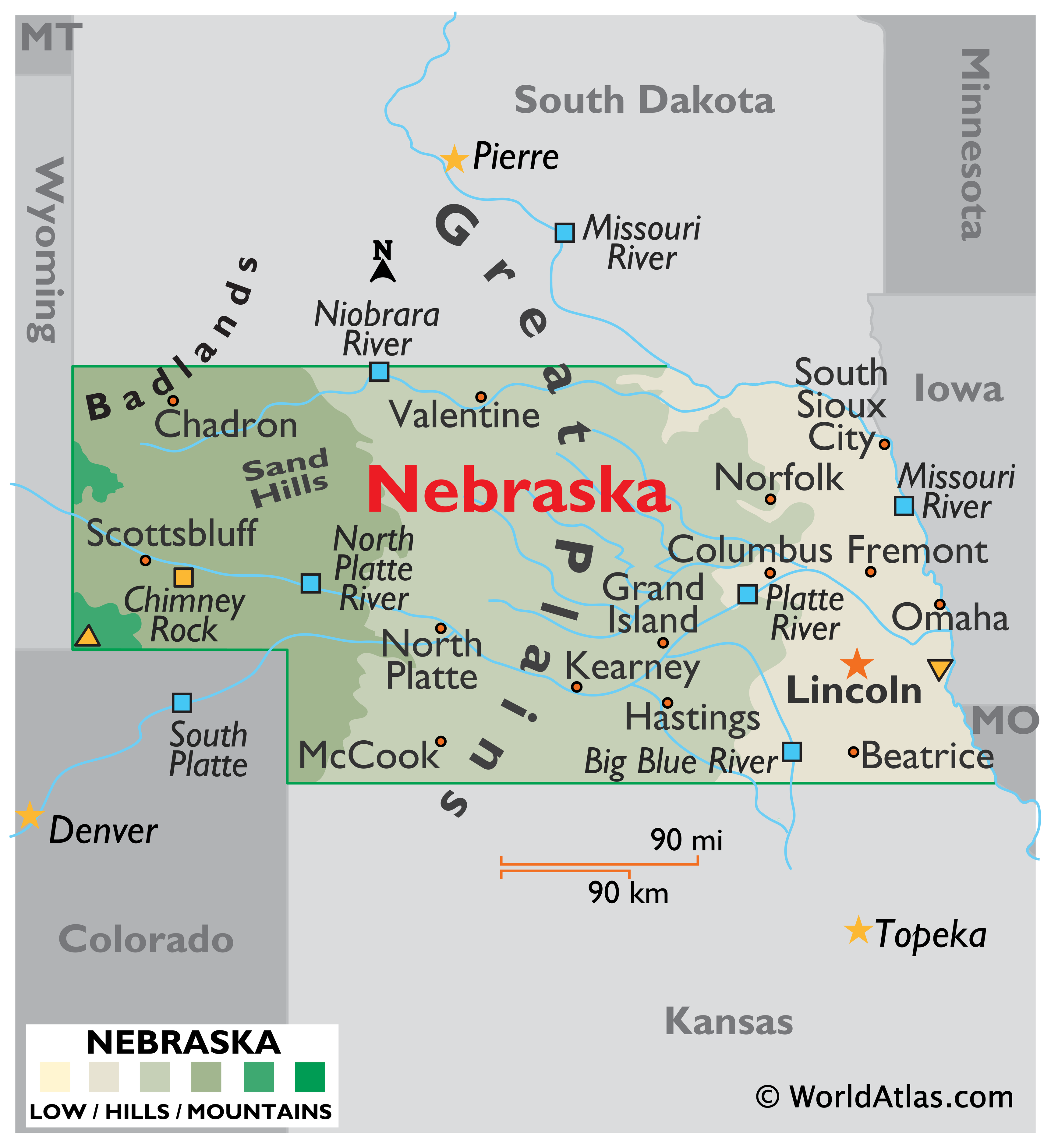 Thông tin, bản đồ bang Nebraska (Mỹ) năm 2024 Map of Nebraska