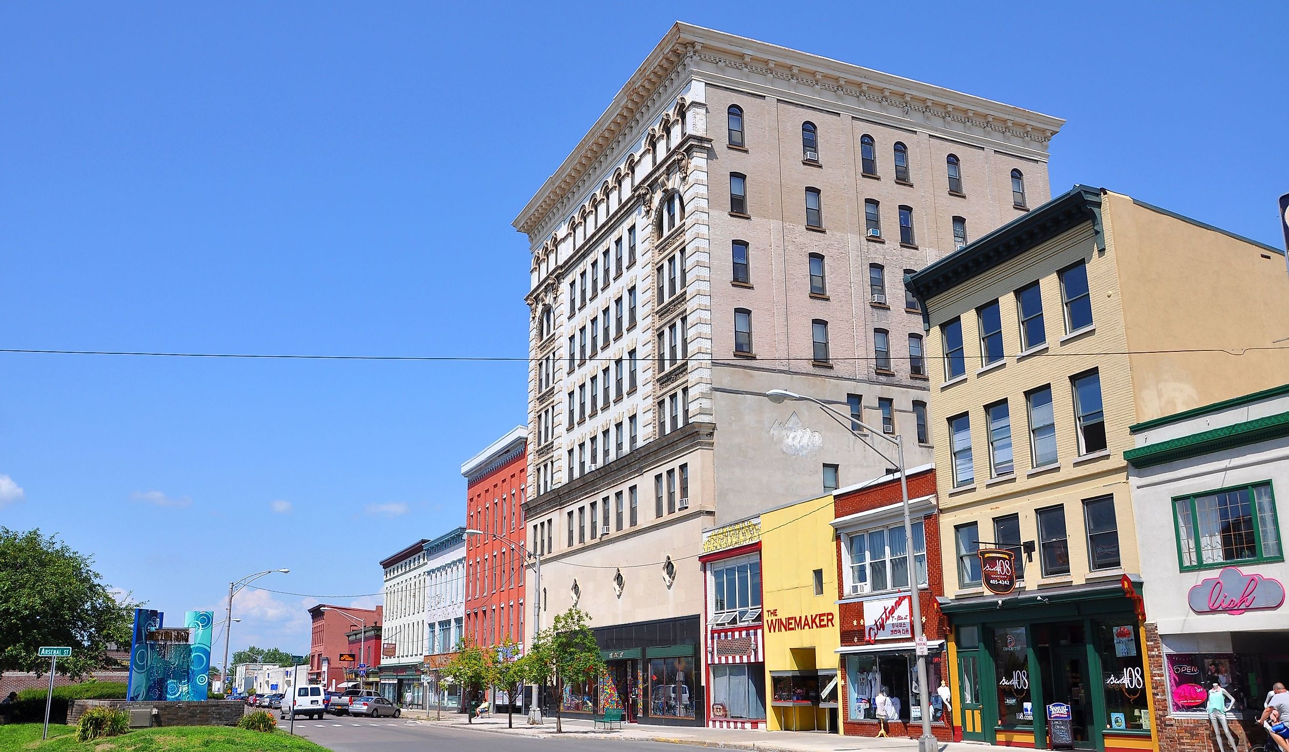 Brighton Building at 130 Court Street in historic downtown Watertown, Upstate New York. Editorial credit: Wangkun Jia / Shutterstock.com