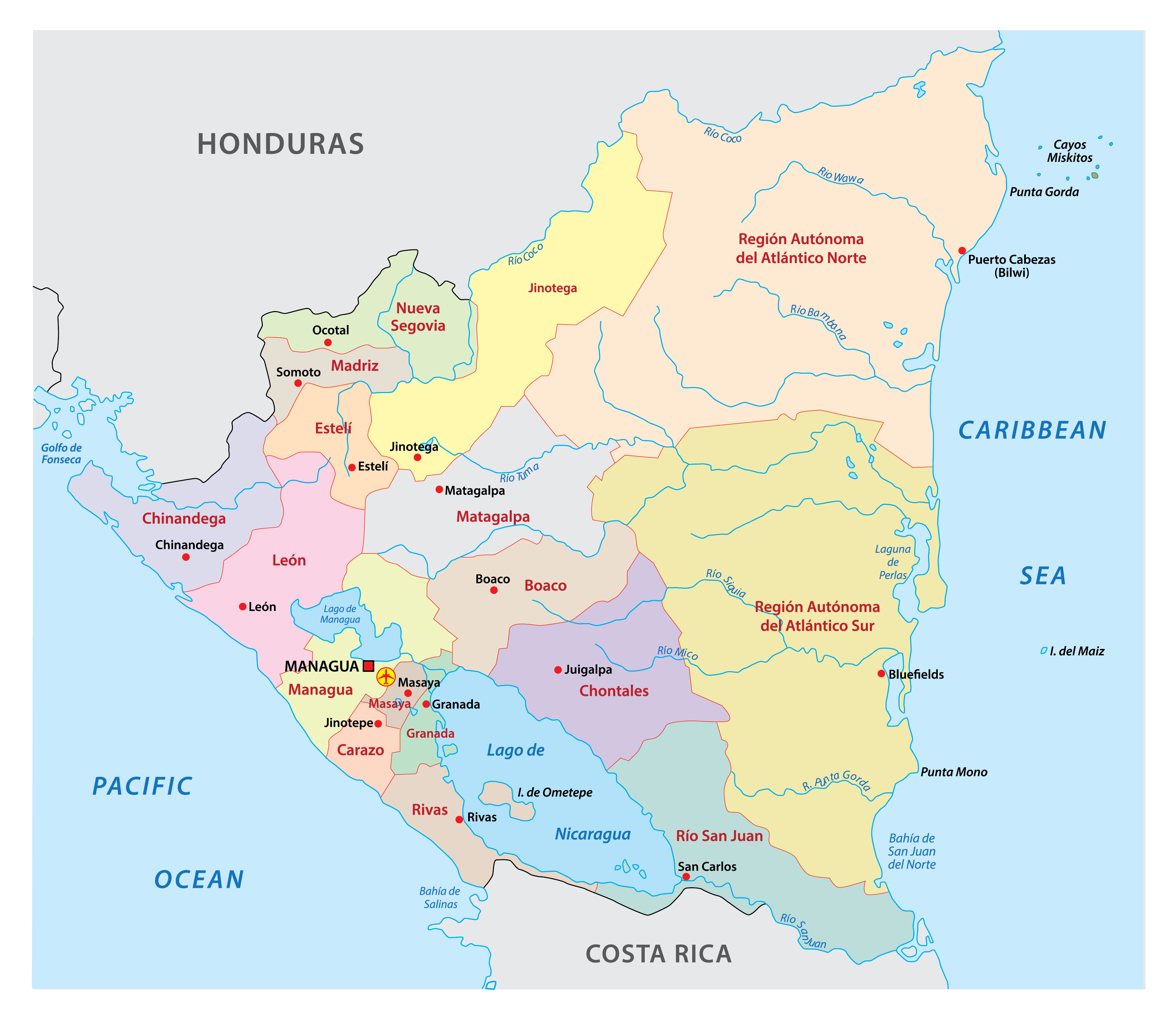 Map Of Nicaragua And Surrounding Countries - Callie Veronike