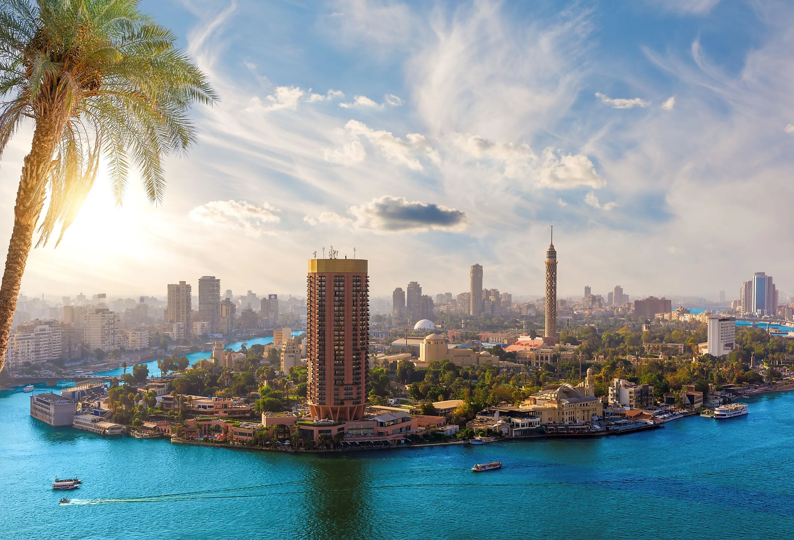 Aerial panorama of the downtown and the Nile River in Cairo, Egypt