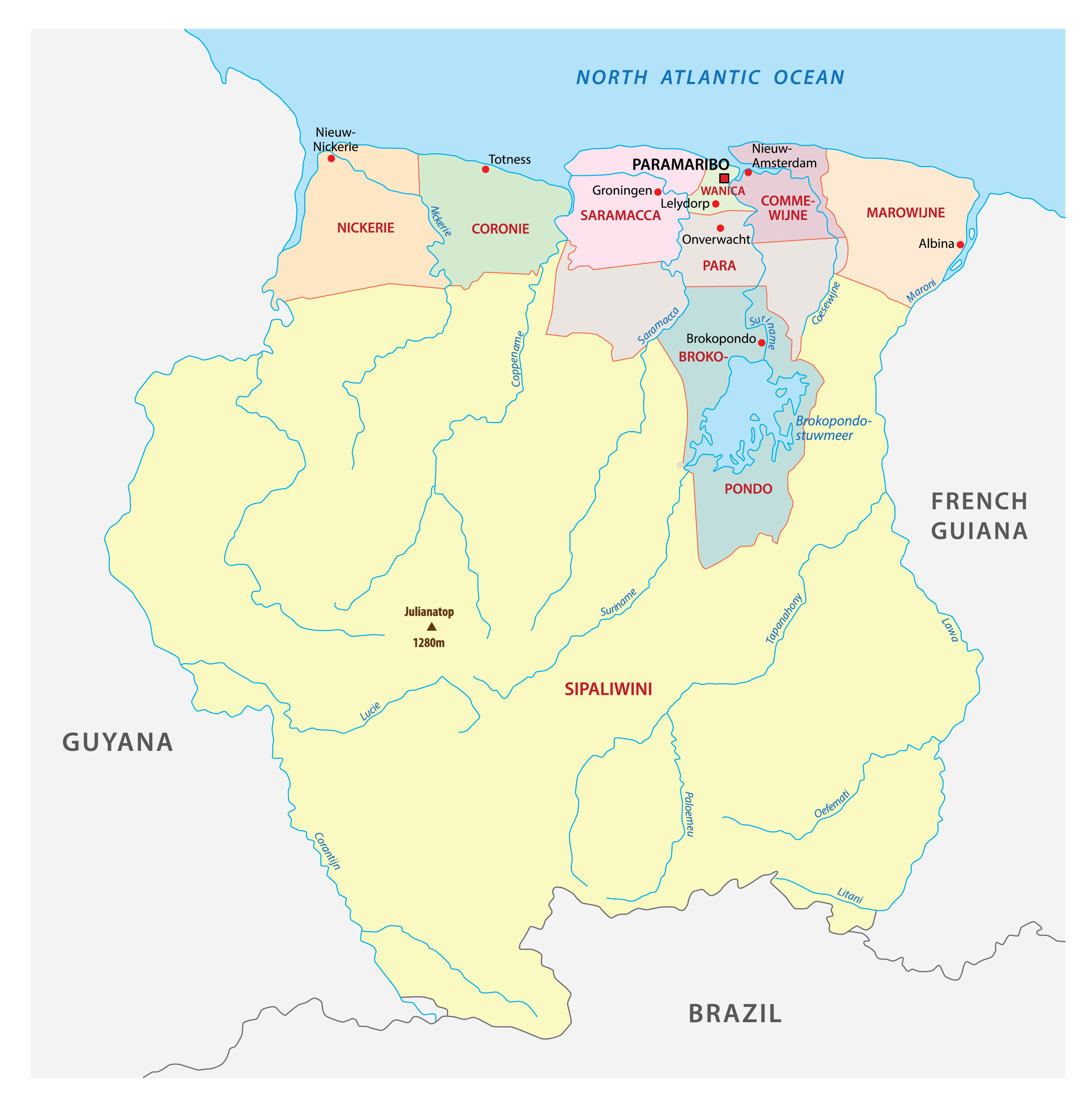 Physical Map Of Suriname With Cities Suriname Physical Map With Cities Sexiz Pix
