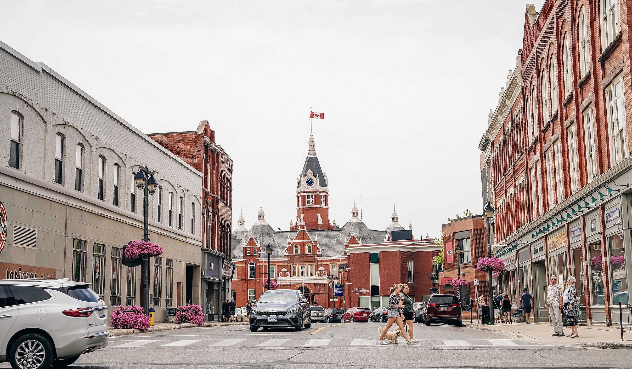 Red brick city hall with a clock tower in the scenic historic center in Stratford, Ontario. Editorial credit: Brester Irina / Shutterstock.com.