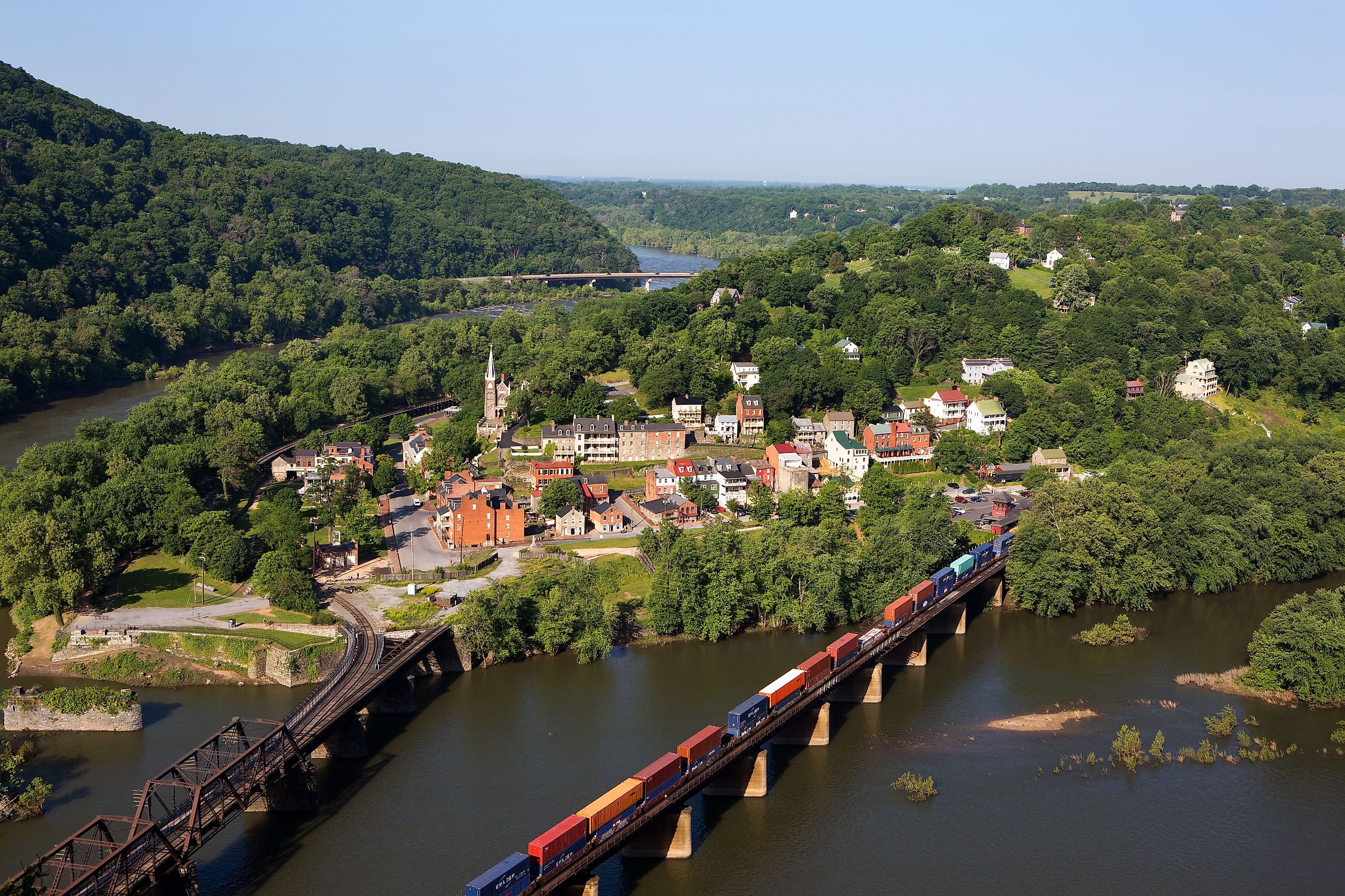 Aerial view of the town of Harpers Ferry, West Virginia