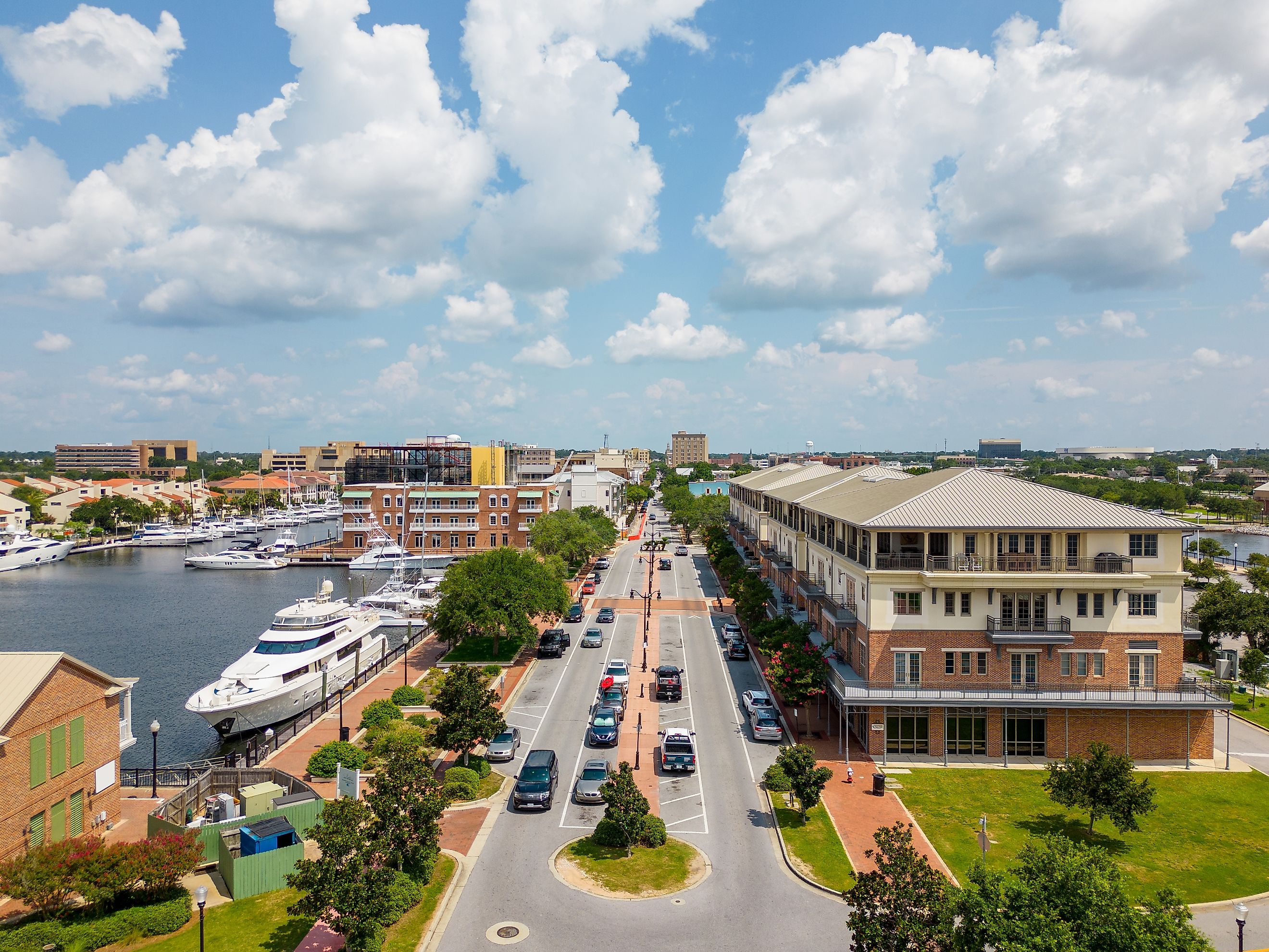 Residences along a street in the town of Pensacola, Florida.