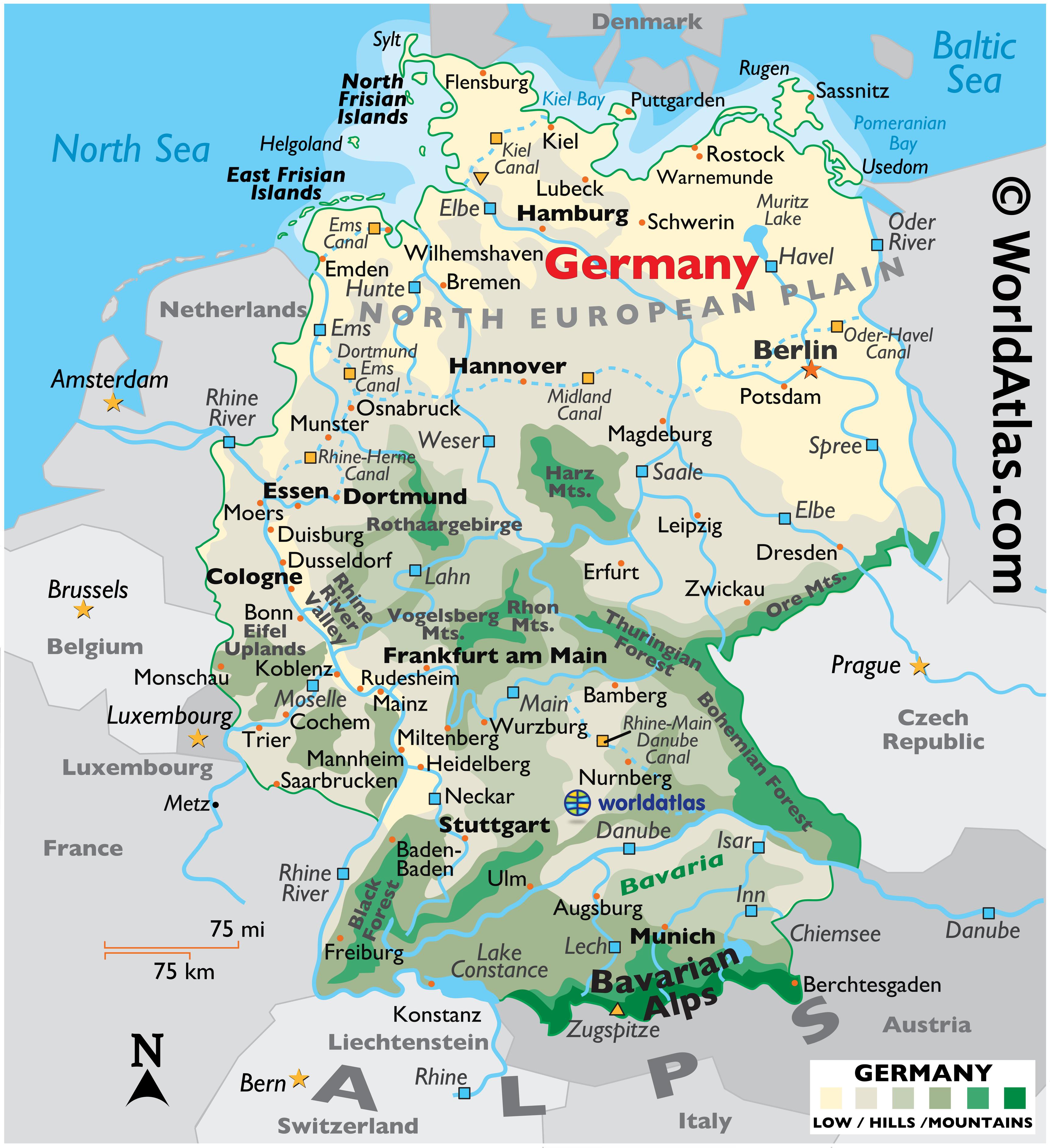 Физическая карта Германии