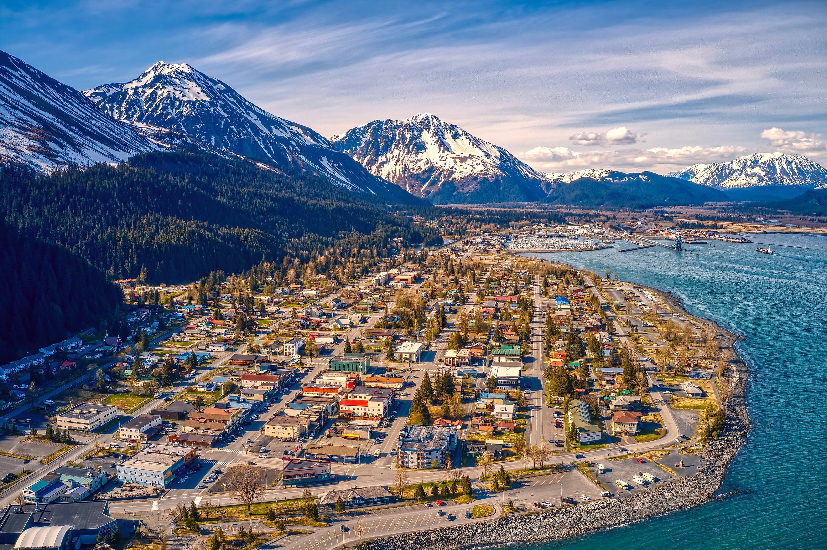 Aerial View of Seward, Alaska, in early summer.