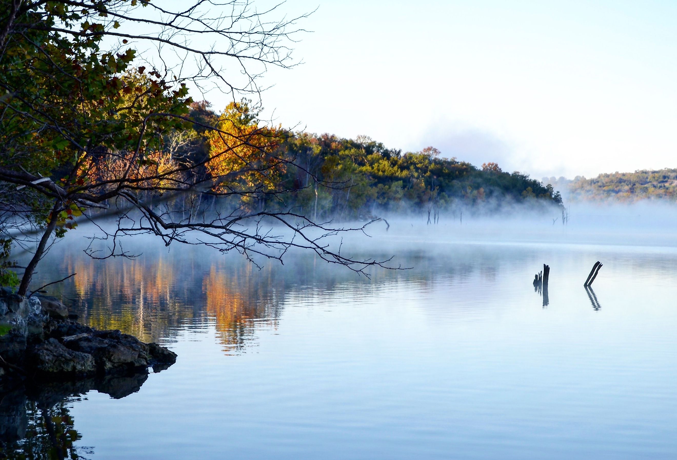 Morning fog on Table Rock Lake, Missouri in autumn.