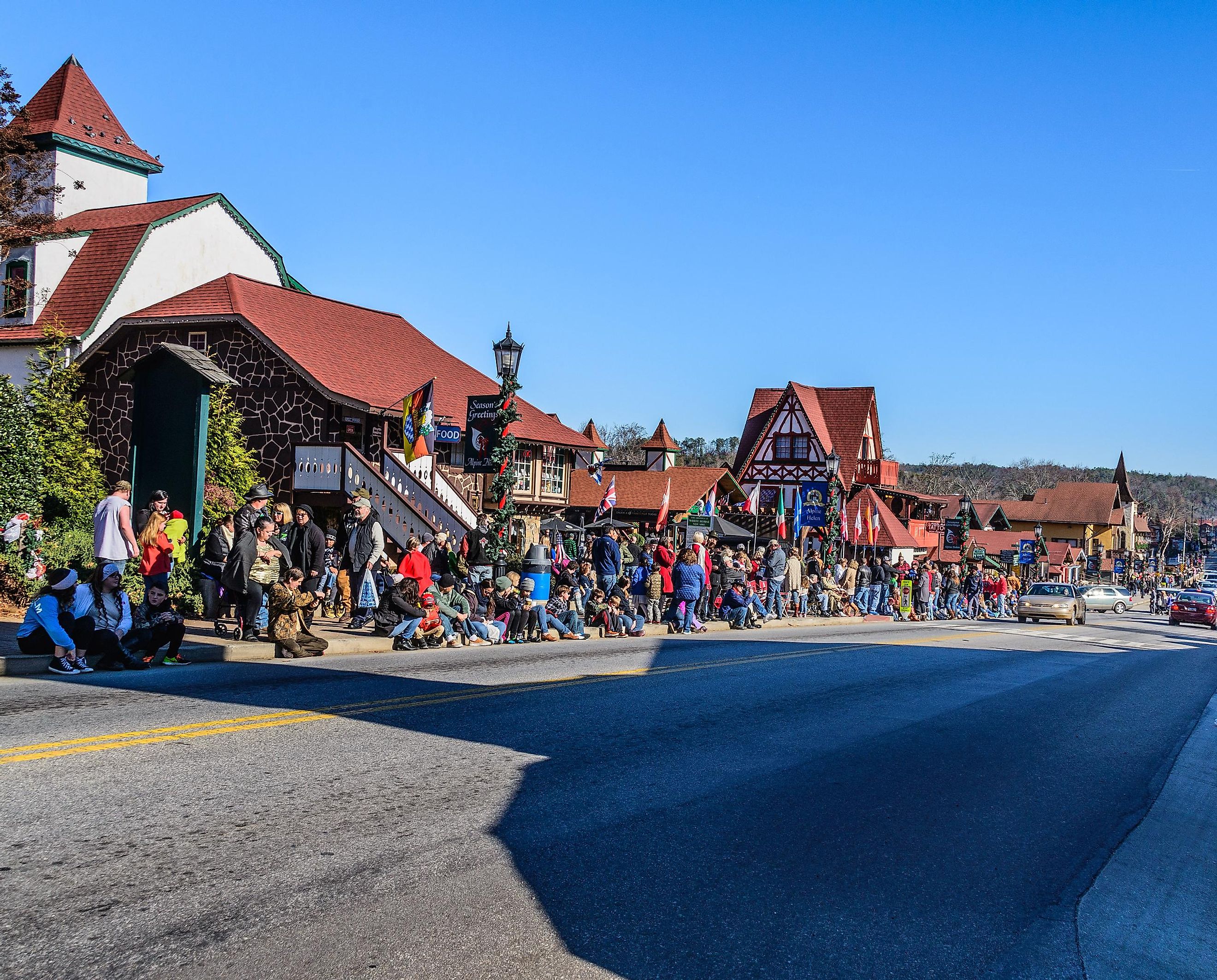 Helen, Georgia, USA: Locals and tourists finding a great spot to view the Christmas Parade of Helen, Georgia. Editorial credit: elvisvaughn / Shutterstock.com