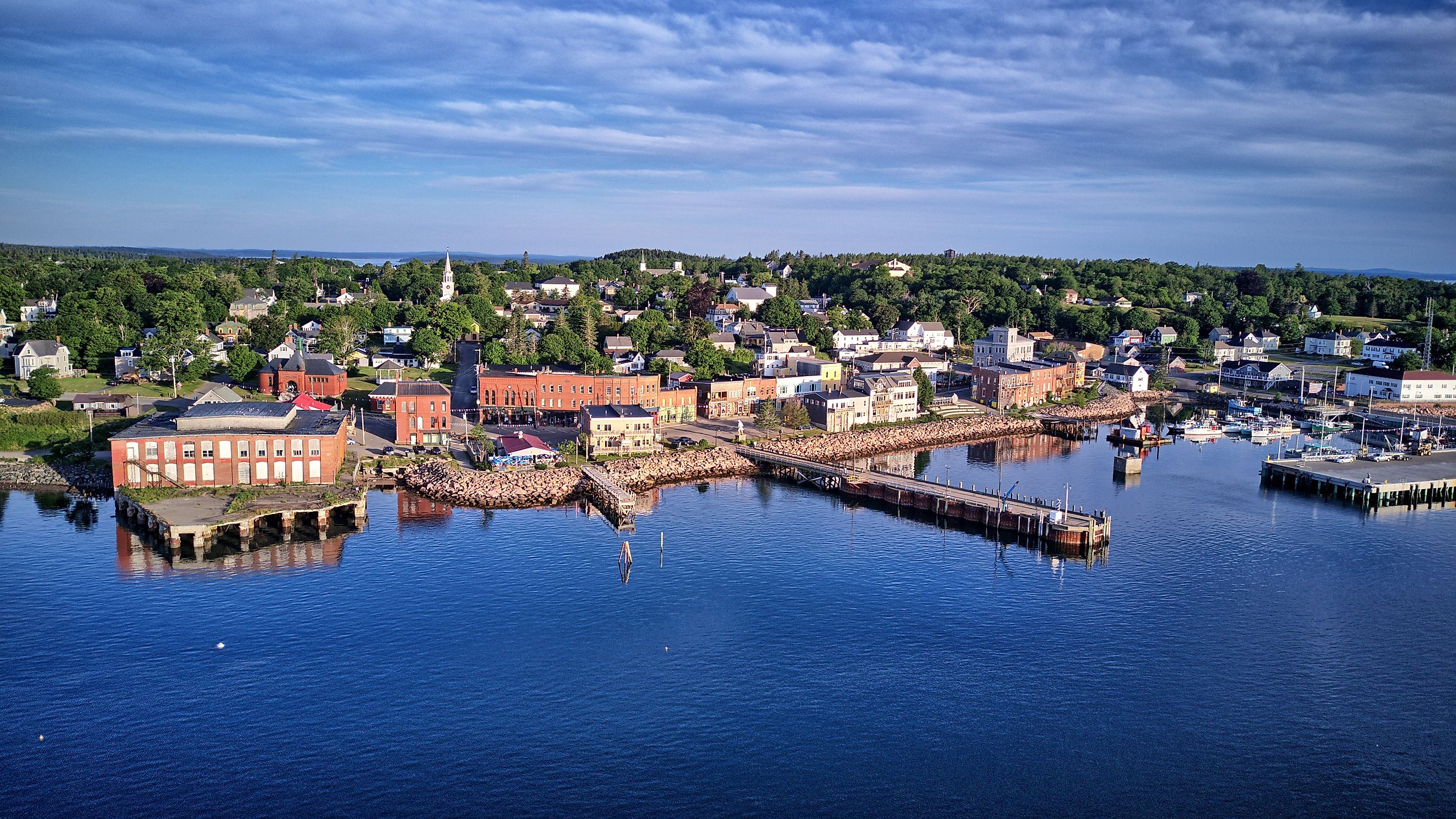 Buildings along the Atlantic coast in Eastport, Maine.