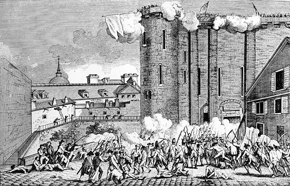 The storming of the Bastille, 1789, part of the French Revolution.
