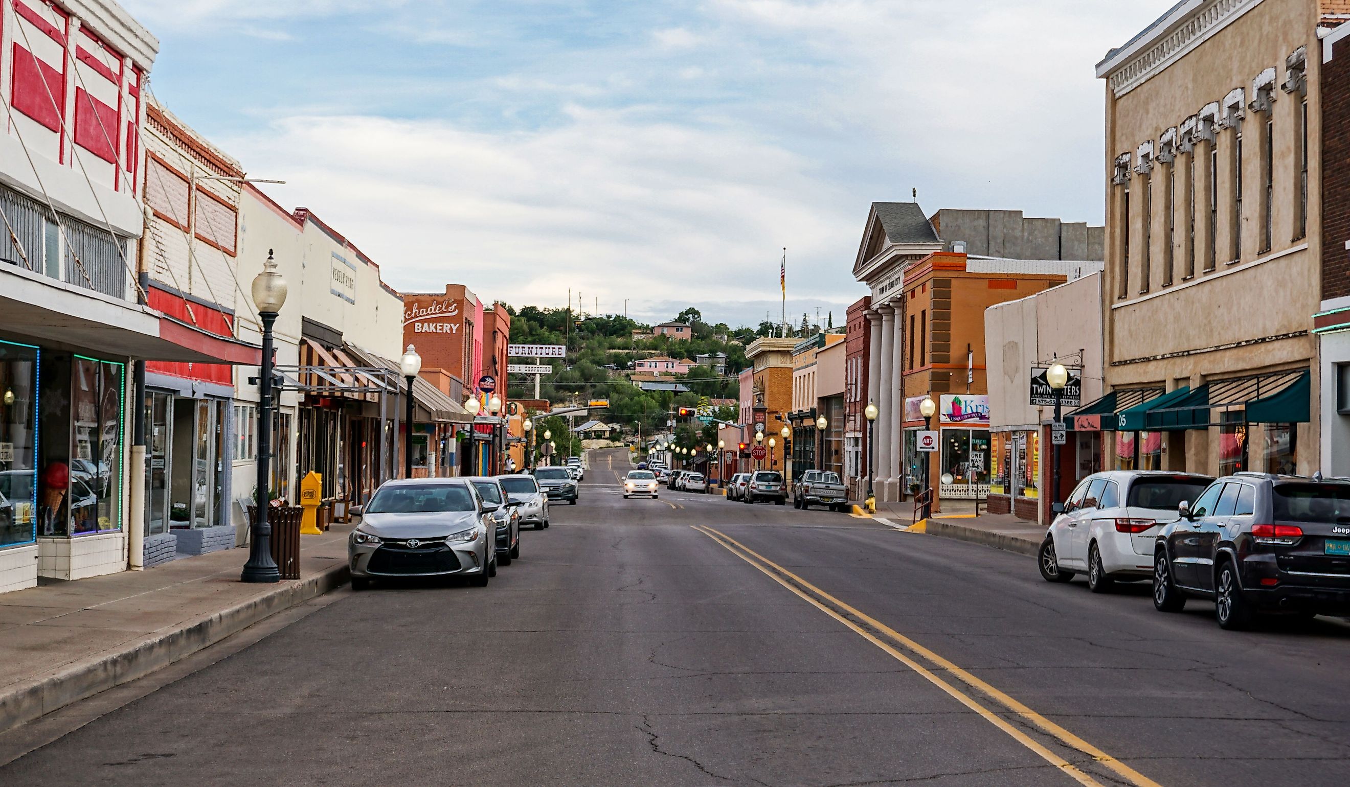 Bullard Street in downtown Silver City, looking south, a southwestern mining town with shops, stores and restaurants. Editorial credit: Underawesternsky / Shutterstock.com