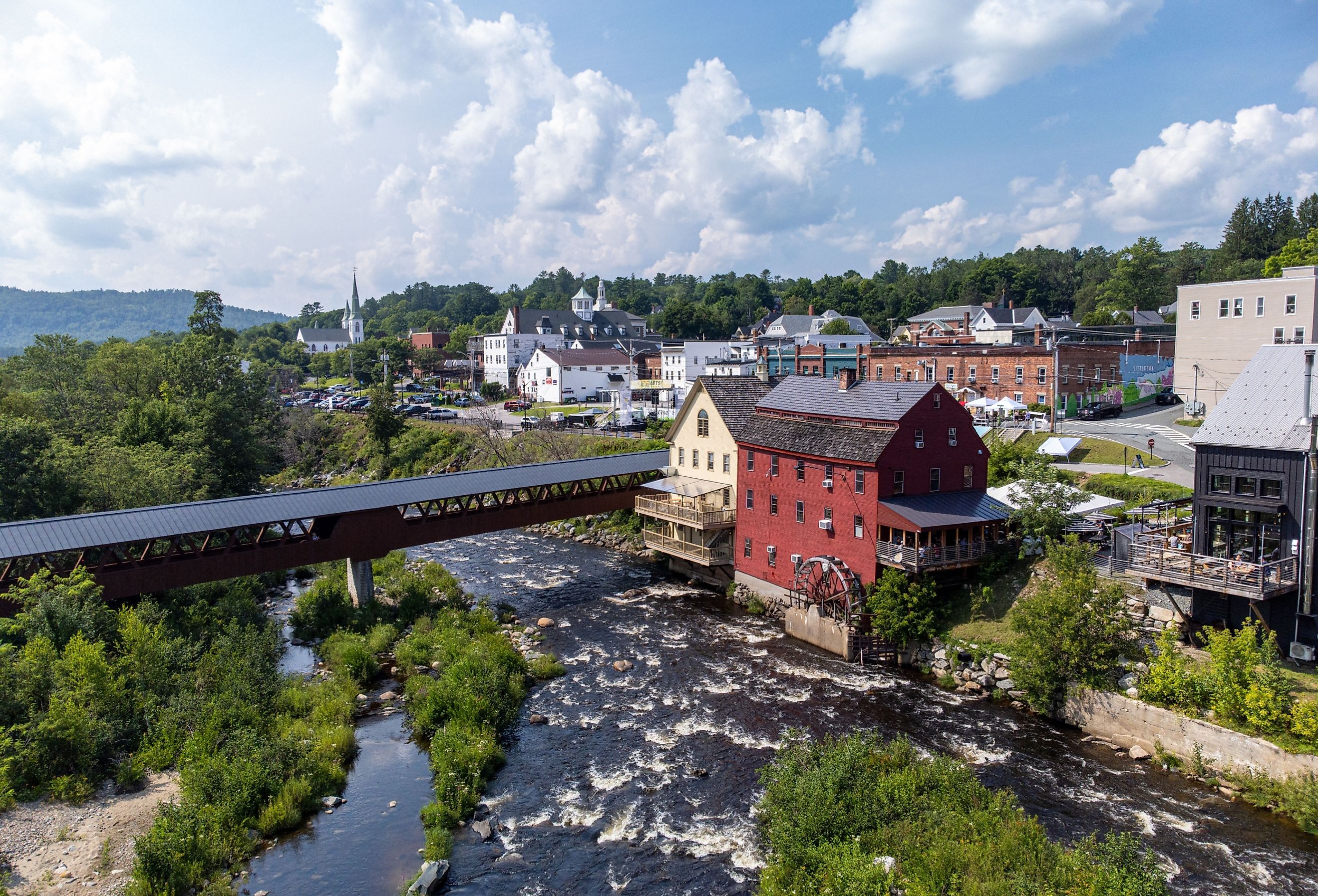 Aerial view of Littleton, New Hampshire and the Ammonoosuc River.