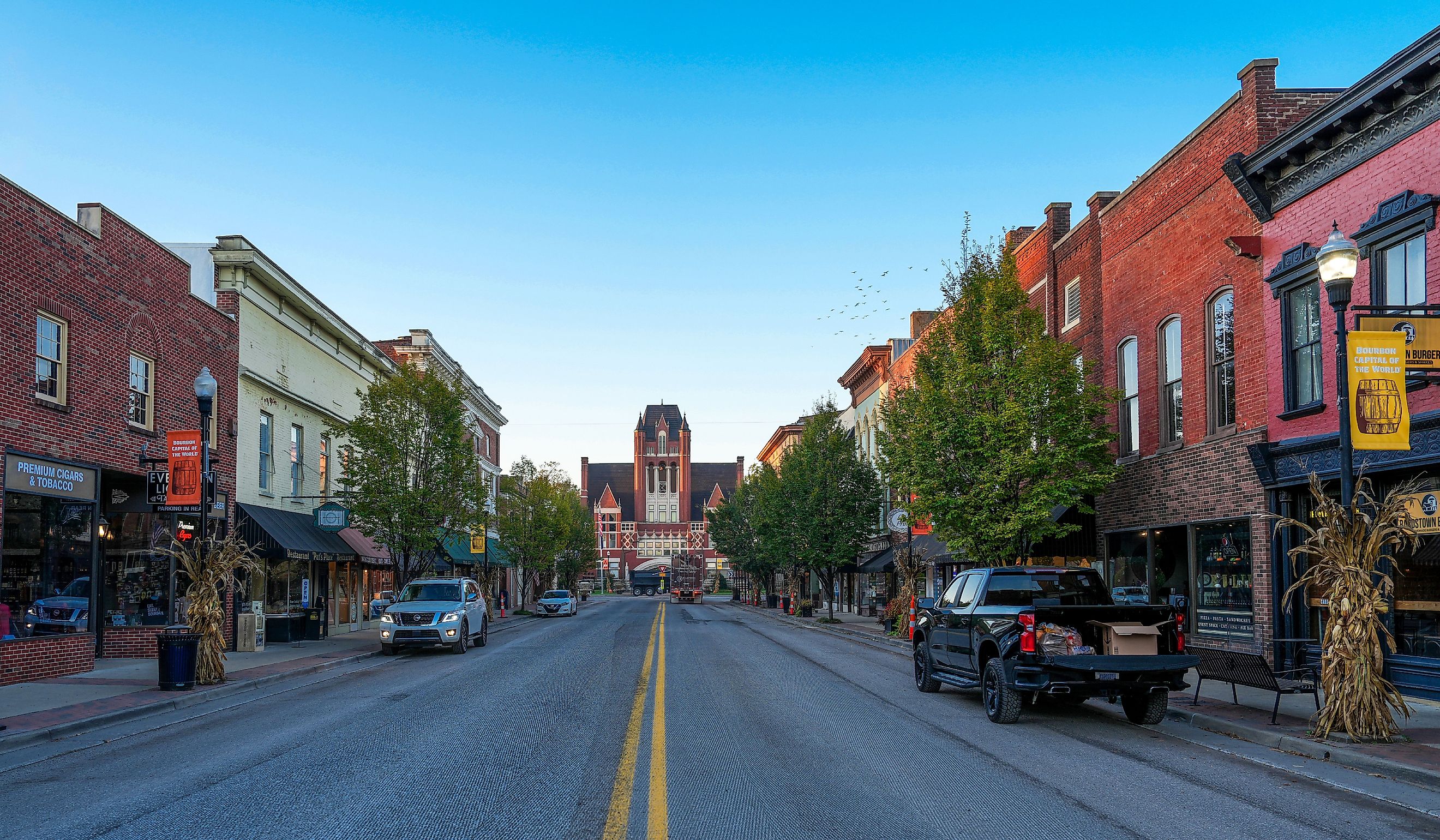 Brick buildings along the main street in Bardstown Kentucky.  Editorial credit: Jason Busa / Shutterstock.com