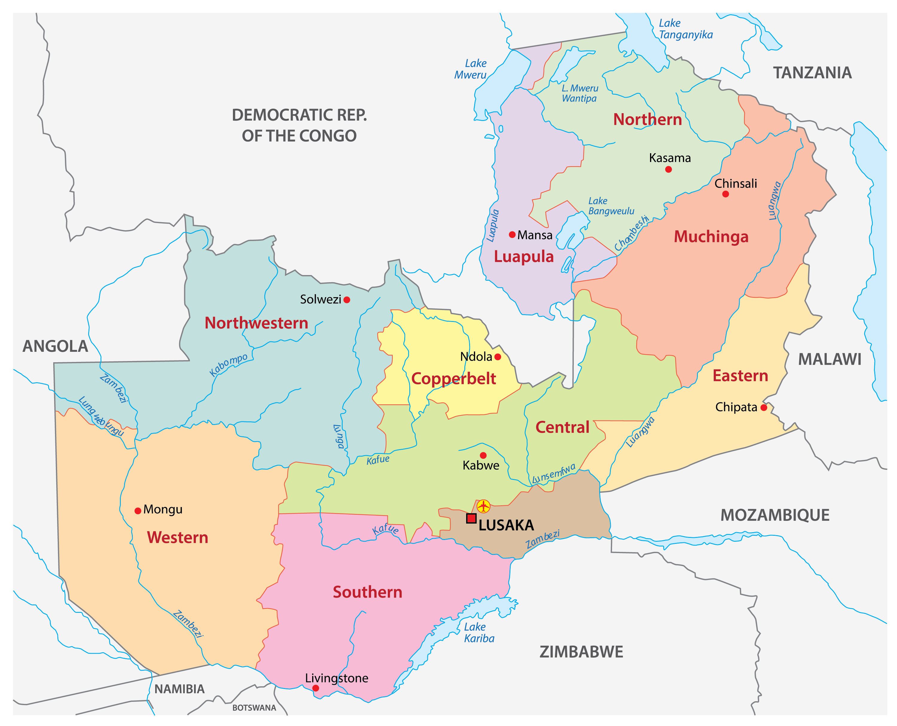 Zambia Provinces Map 