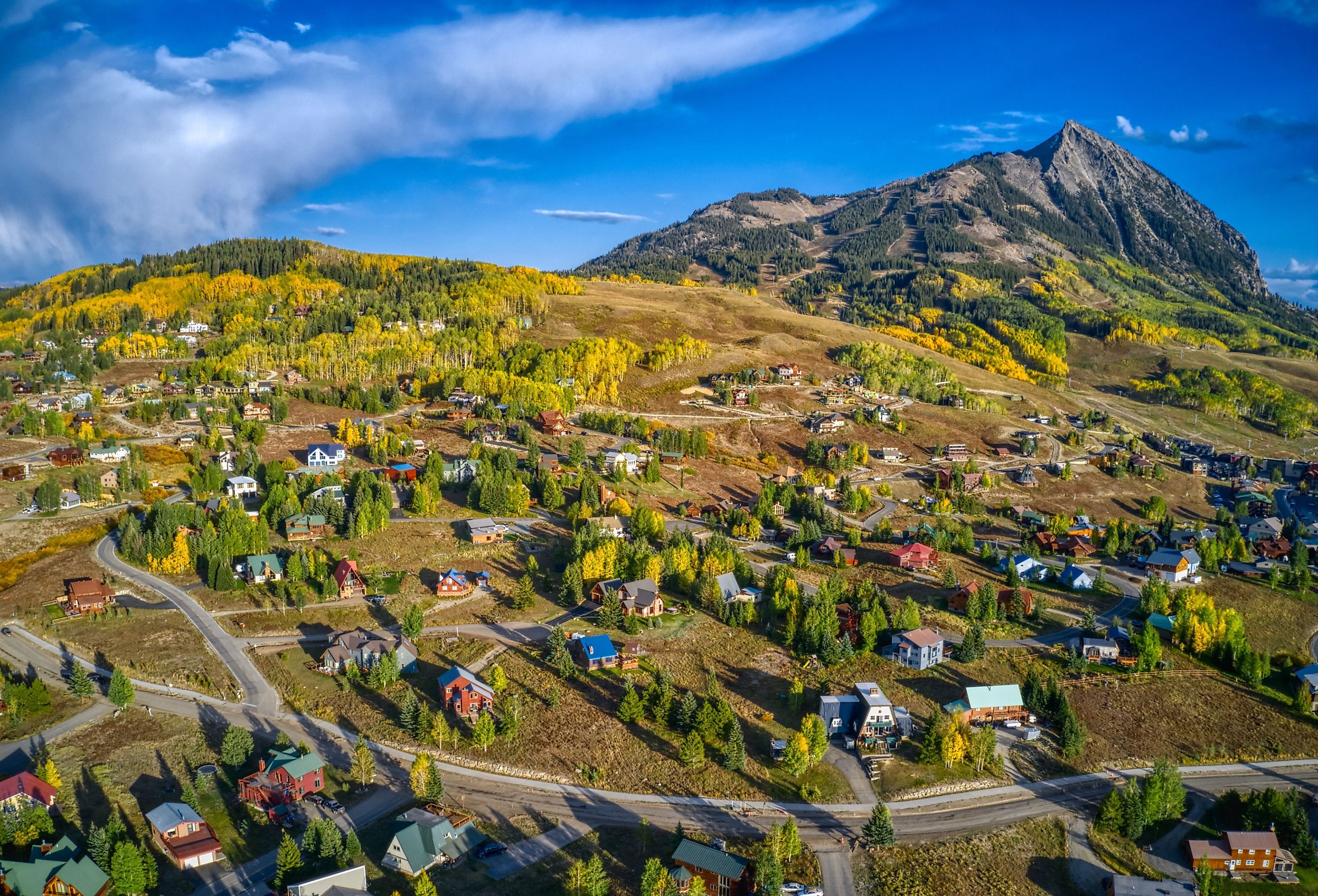 Aerial view of the popular ski town of Crested Butte, Colorado.