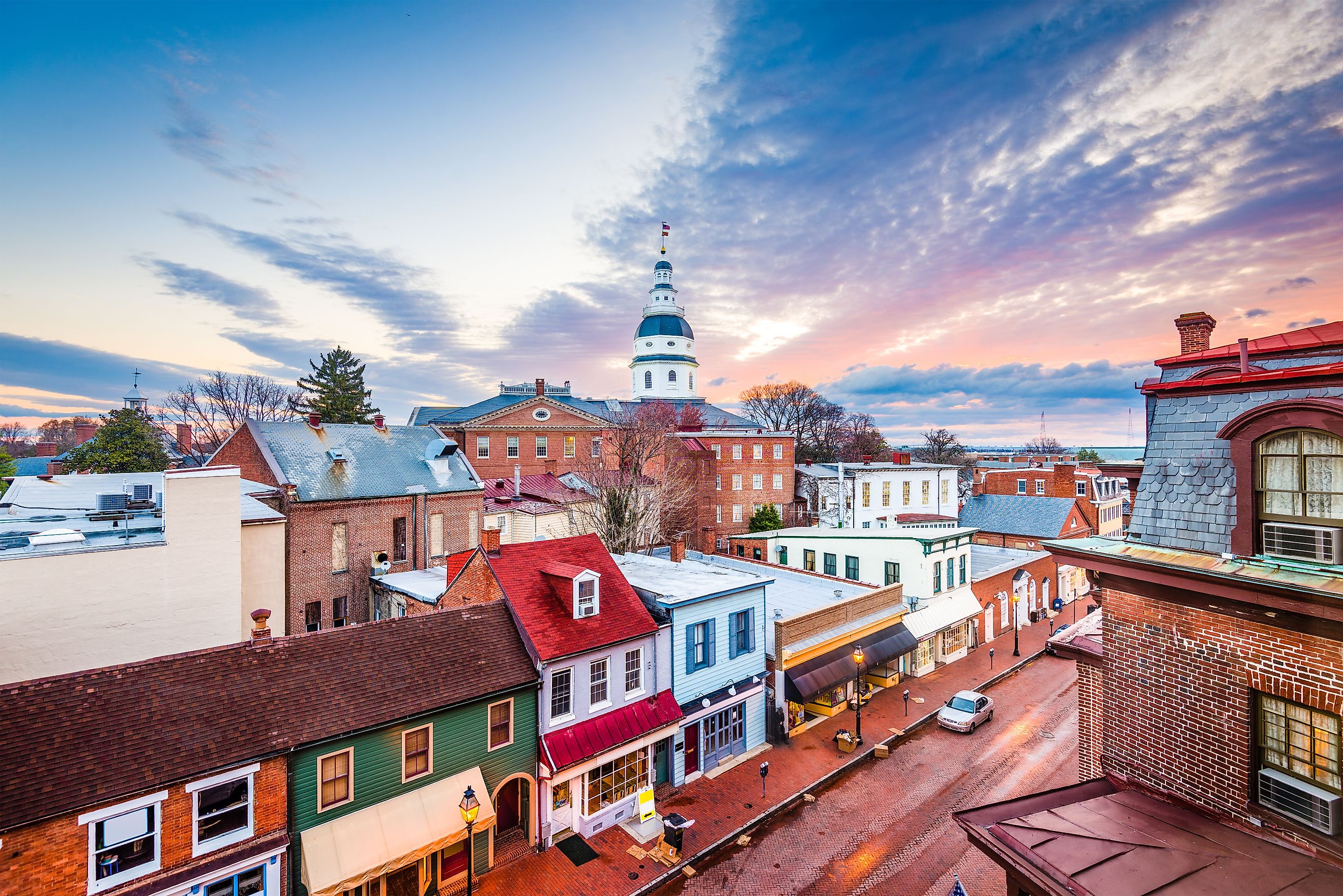 The charming downtown area of Annapolis, Maryland.