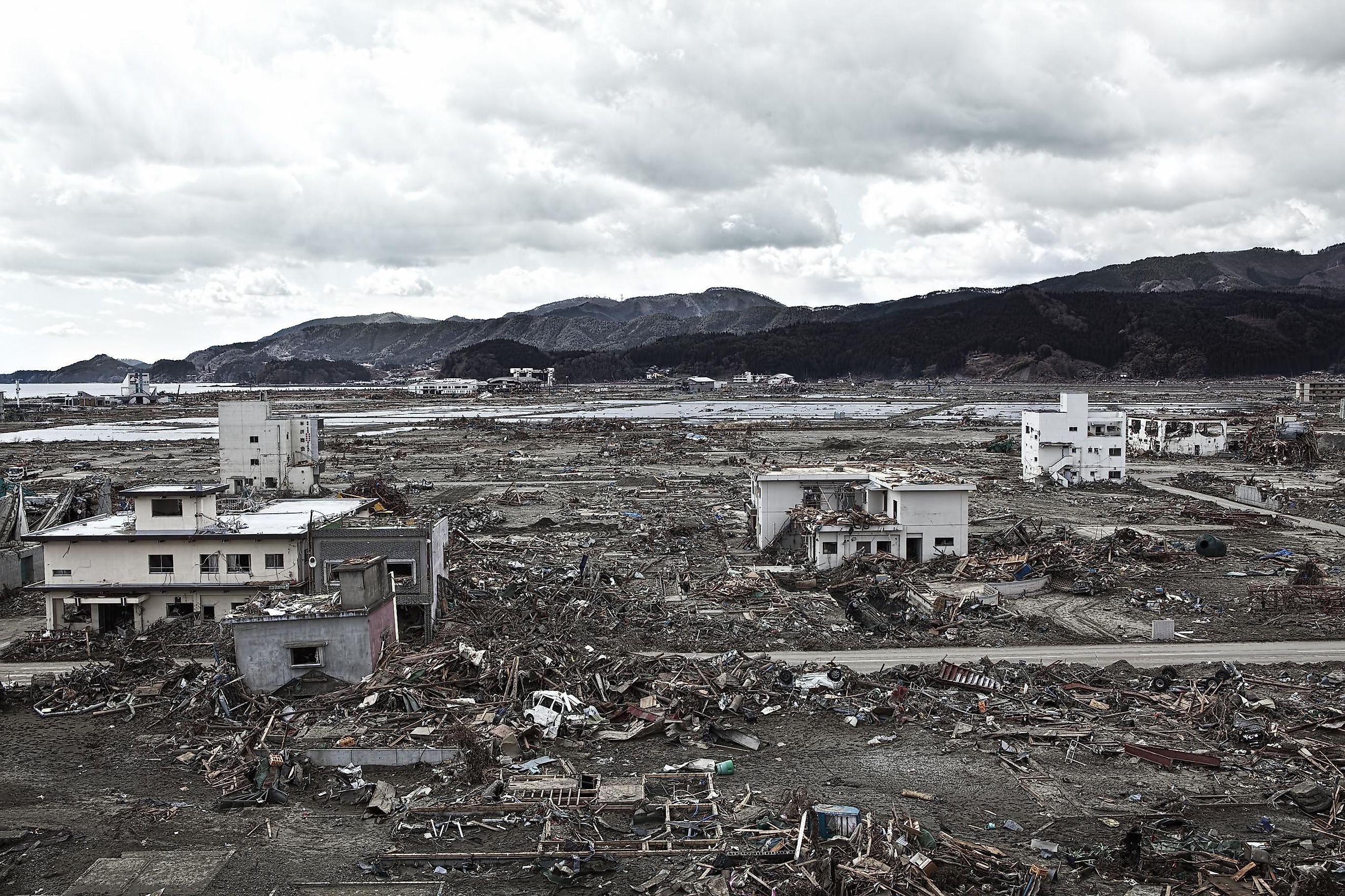 Fukushima after being hit with a tsunami in 2011. 