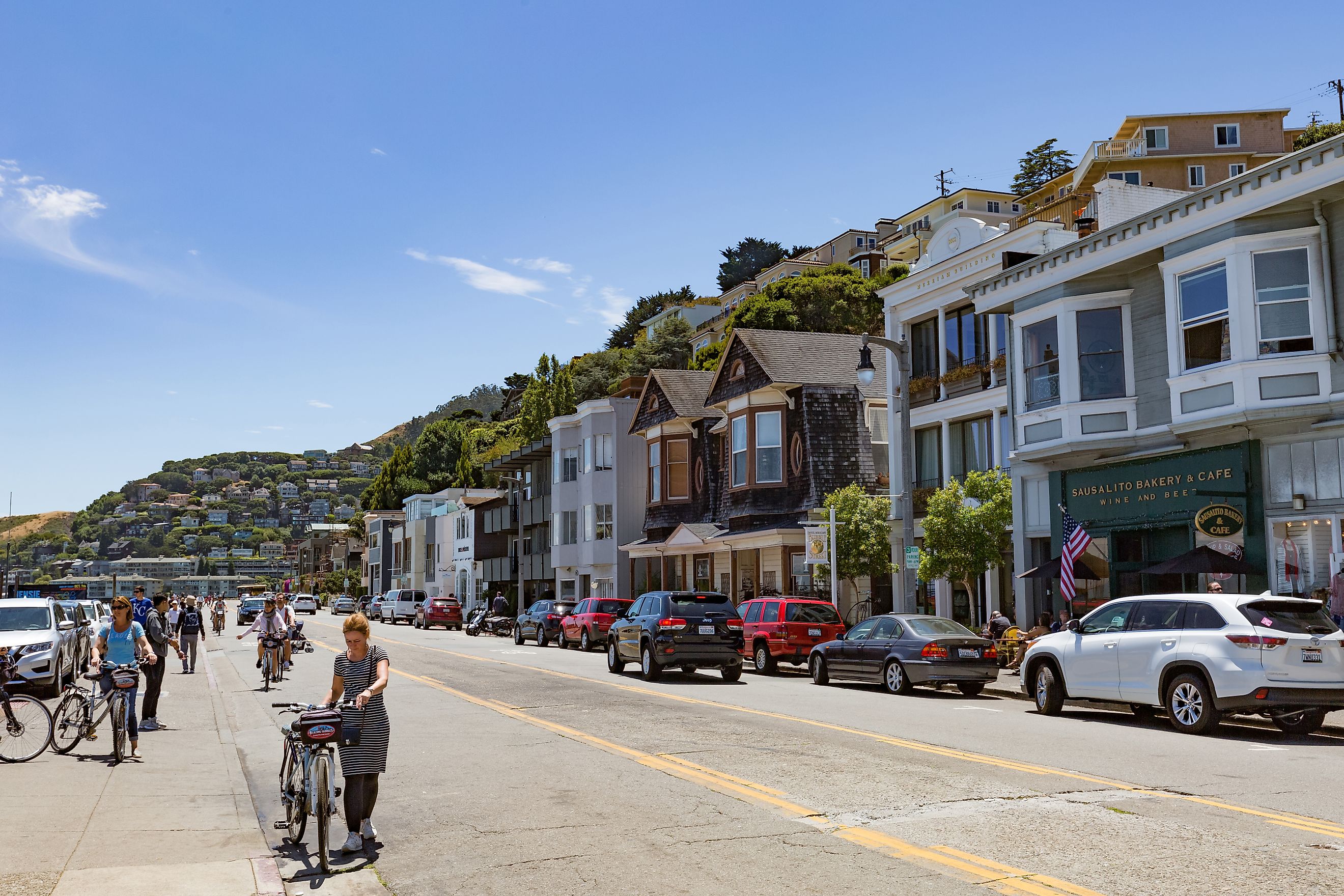 Bridgeway street in Sausalito, California. Editorial credit: BorisVetshev / Shutterstock.com