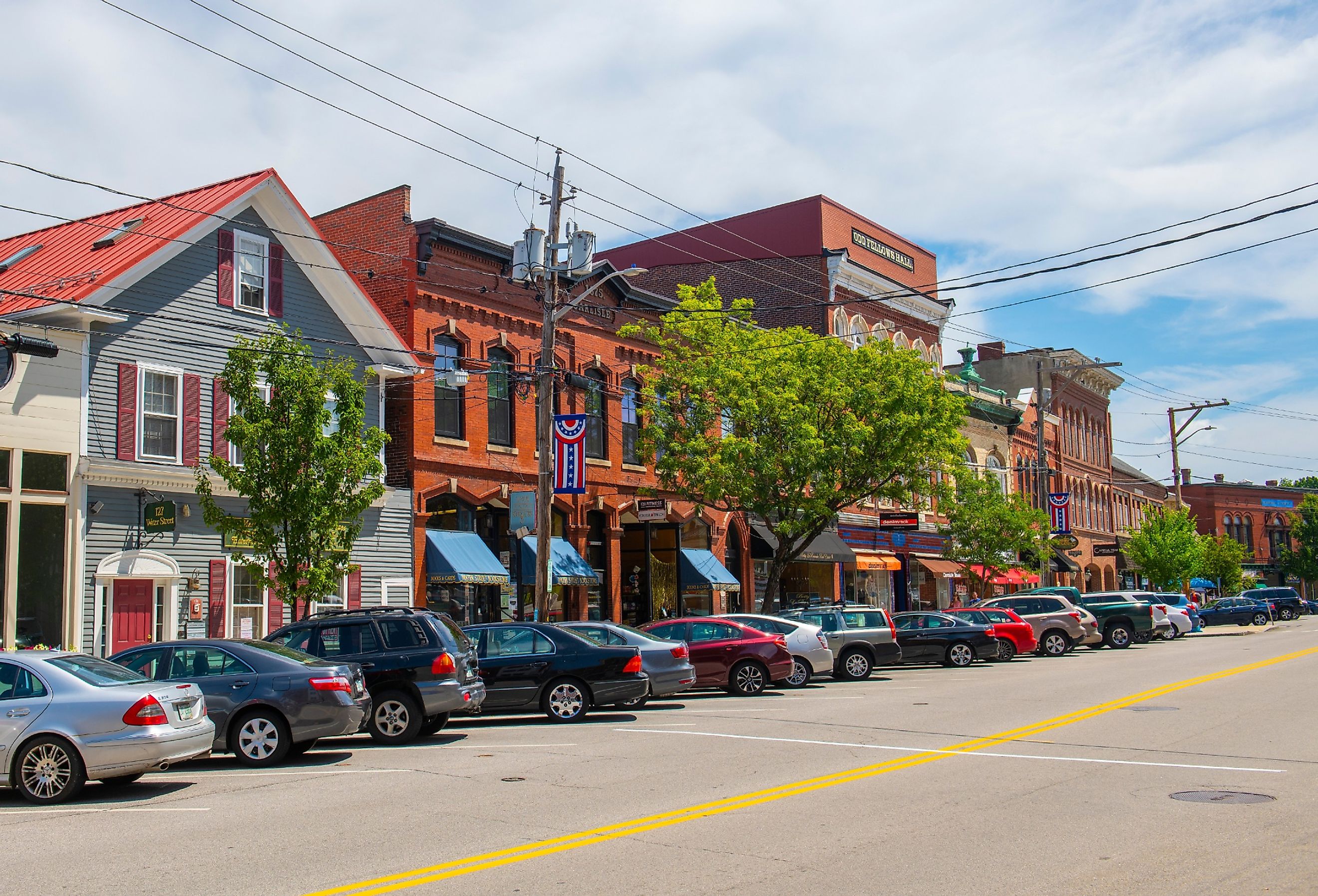 Historic Italianate style commercial building at Water Street and Front Street in historic town center of Exeter, New Hampshire.