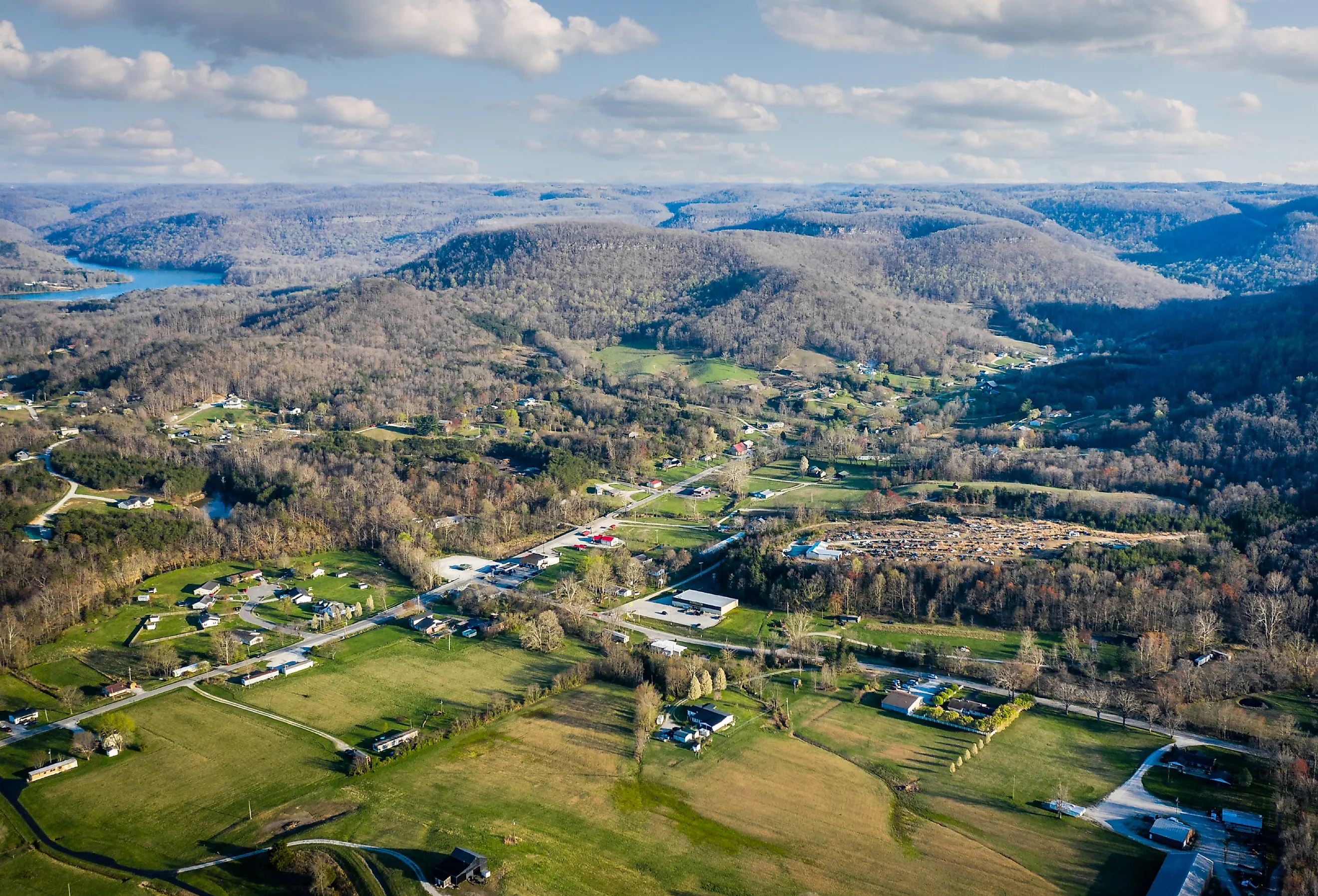 Scenic aerial view of countryside around Berea, Kentucky.