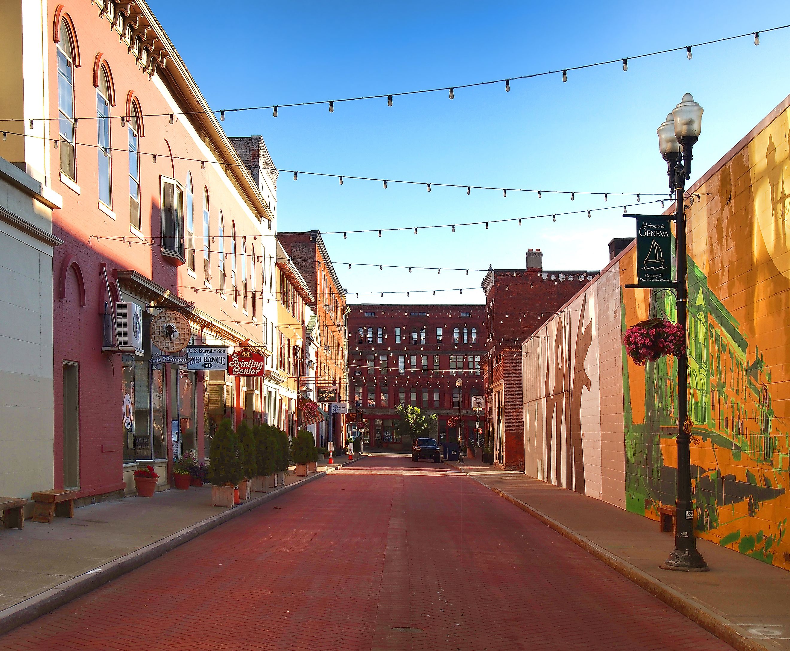 Geneva , New York. Linden Street in downtown Geneva, New York on a quiet summer morning. Editorial credit: debra millet / Shutterstock.com