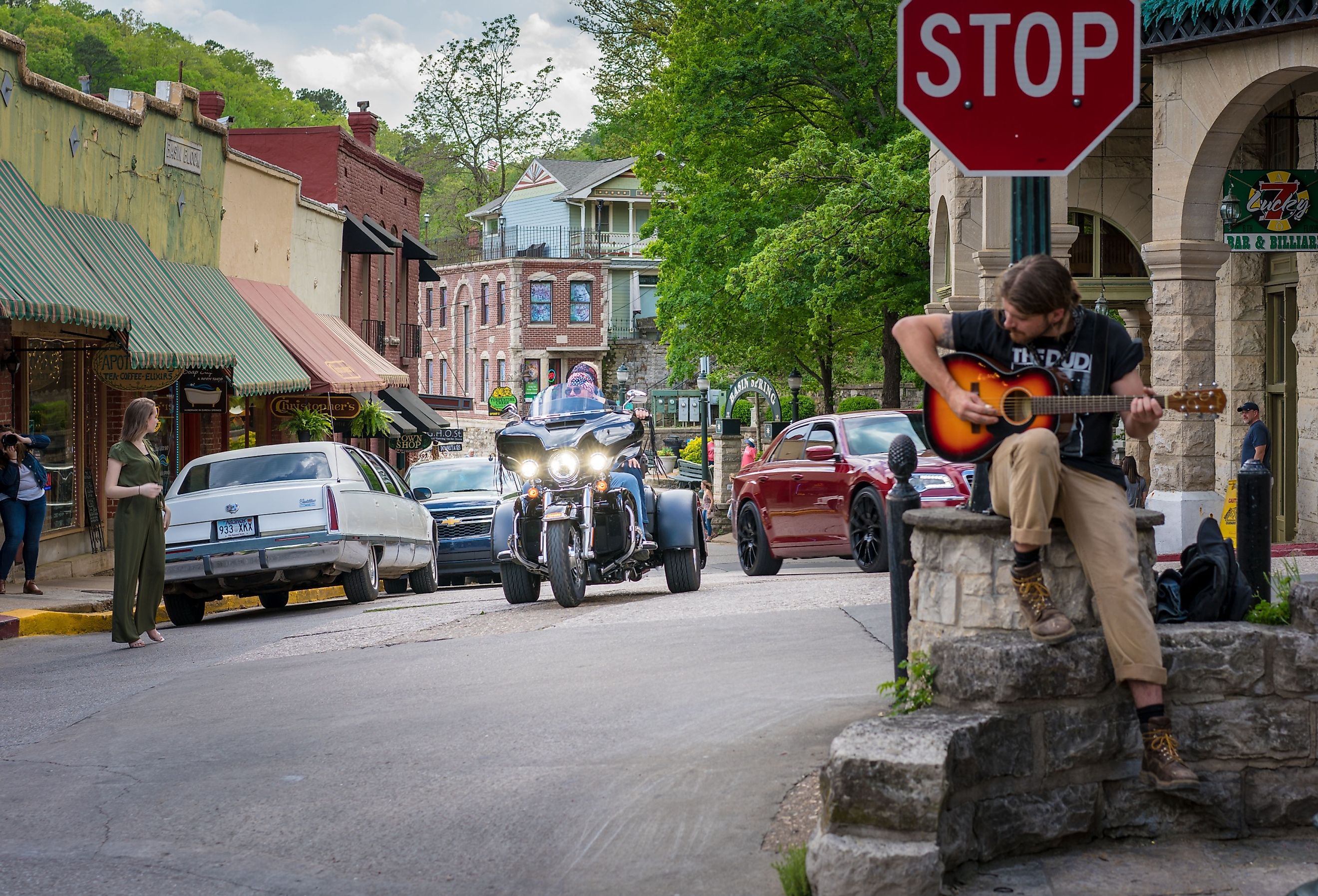 Vibrant downtown street in Eureka Springs, Arkansas. Image credit shuttersv via Shutterstock.