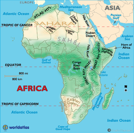 Africa Physical Map Mountains   Afnewlnd 