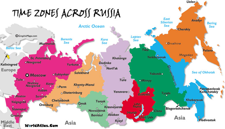 Russia Time Zones Mapp