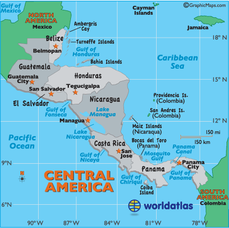 Central America Capital Cities Map Central America Cities Map San Jose Managua Panama City World Atlas
