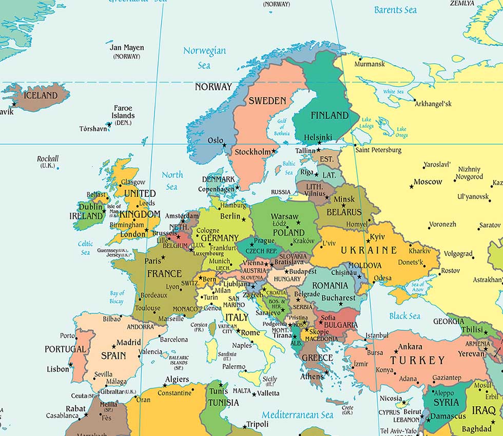 Europe Political Map, Political Map of Europe