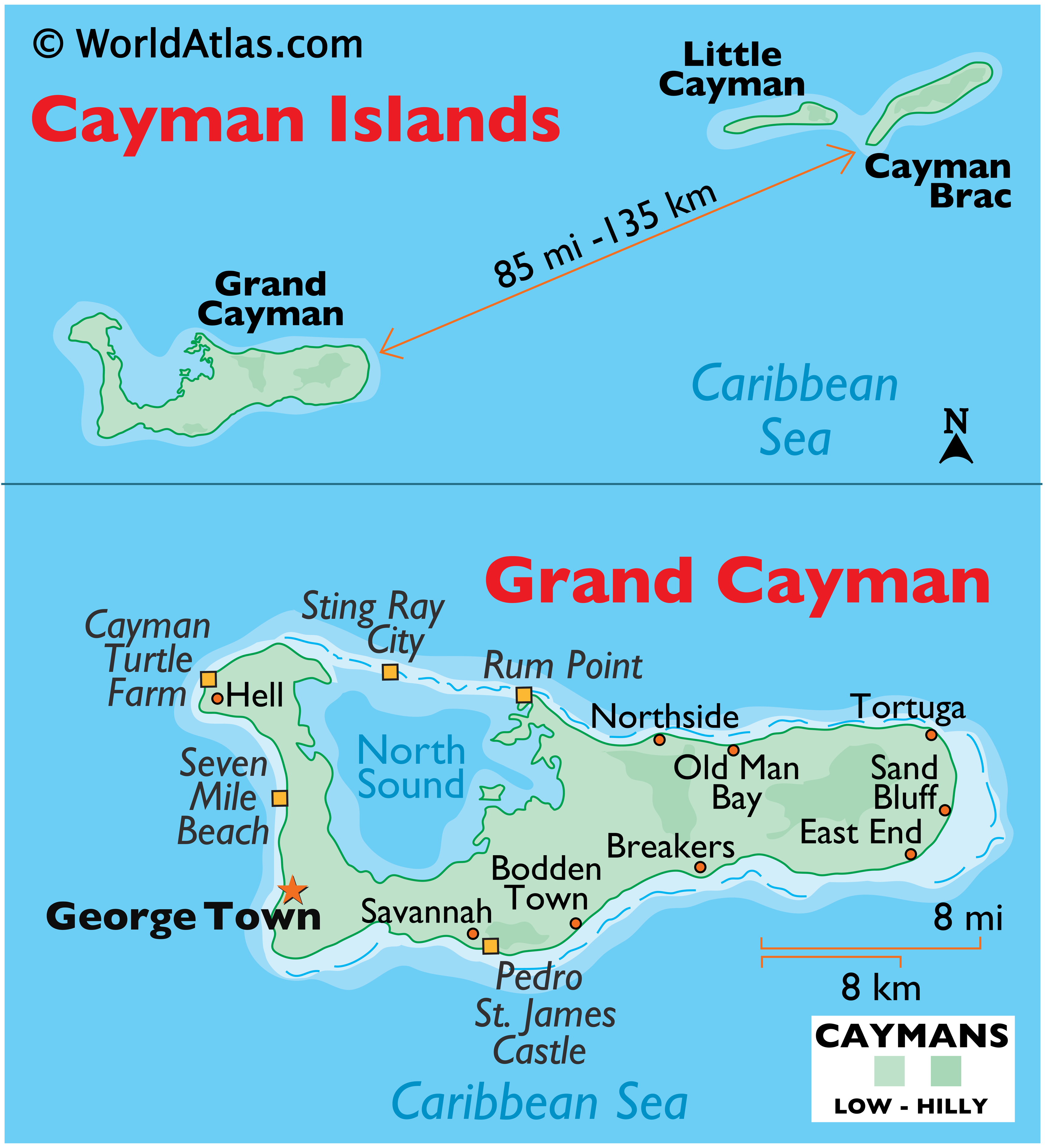 World Map Cayman Islands Cities And Towns Map