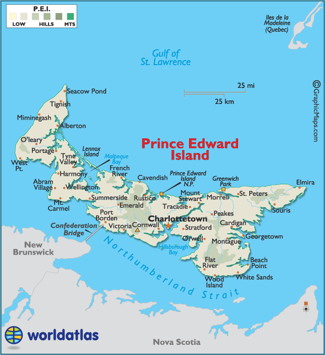 Prince Edward Island Canada Large Color Map