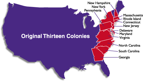 Original Thirteen Colonies United States Original 13 Colonies Map
