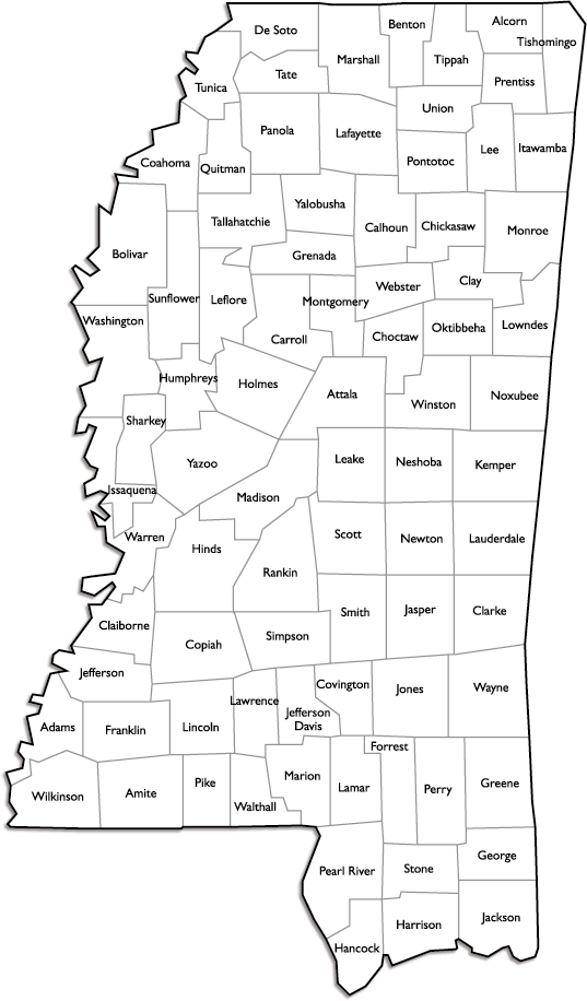 Printable Mississippi County Map - Printable World Holiday