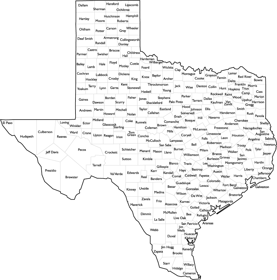 Texas Counties Map With Names Texas County Map with Names