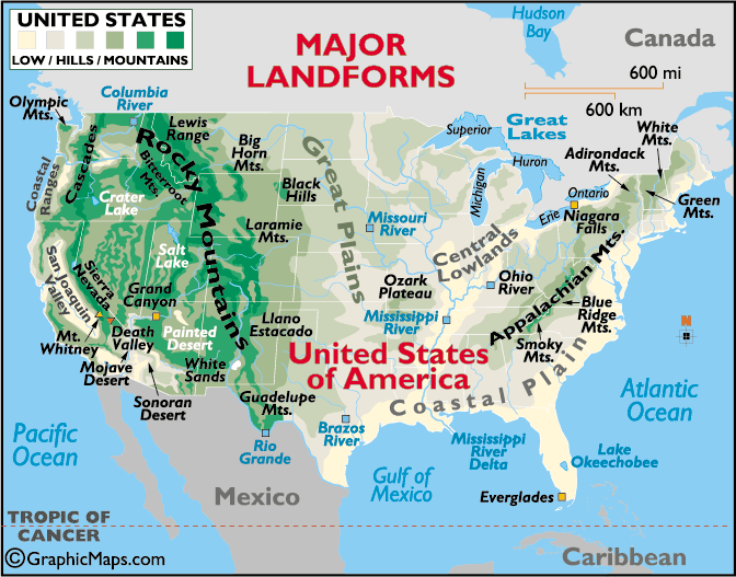 US States Landforms