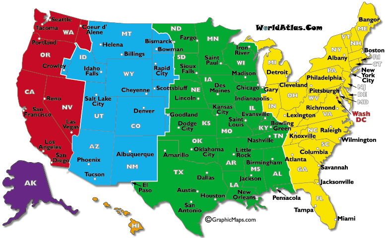 Current Dates And Times In U S States Map