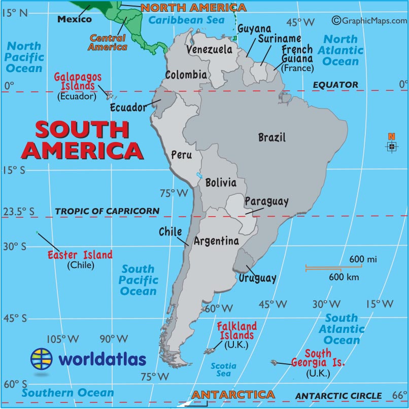 Large Map of South America, Easy to Read and Printable