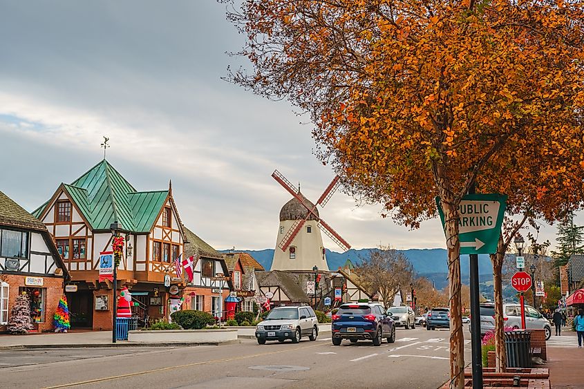 Downtown Solvang, California, in fall.