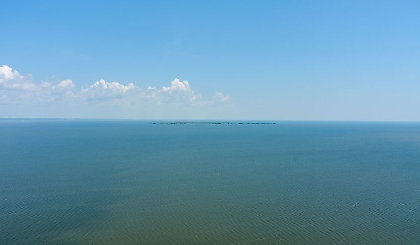 Aerial view of Gaillard Island in Mobile Bay on the Alabama Gulf Coast